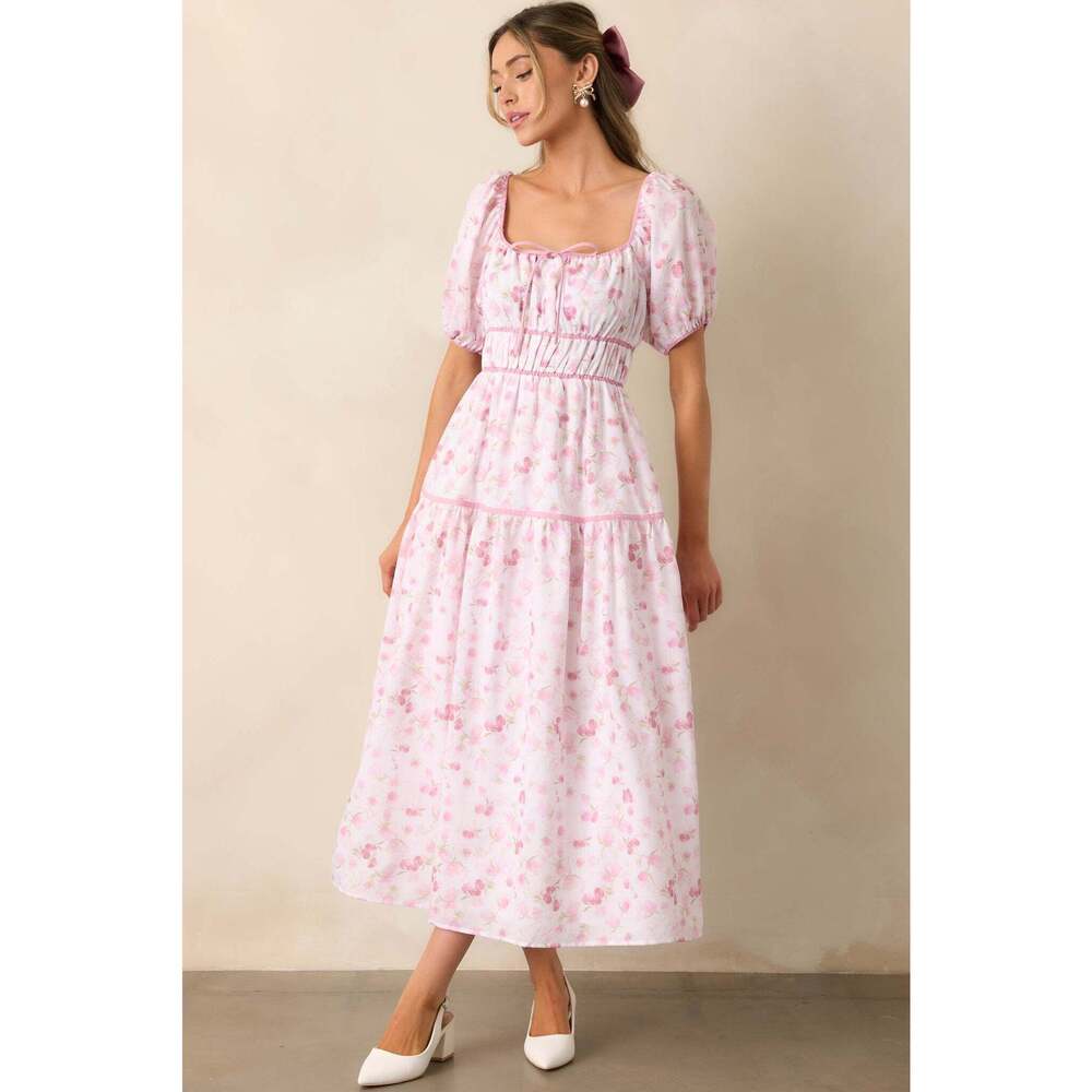 Red Dress Every Sunday Pink Floral Puff Sleeve Maxi Dress Size SS / Pink